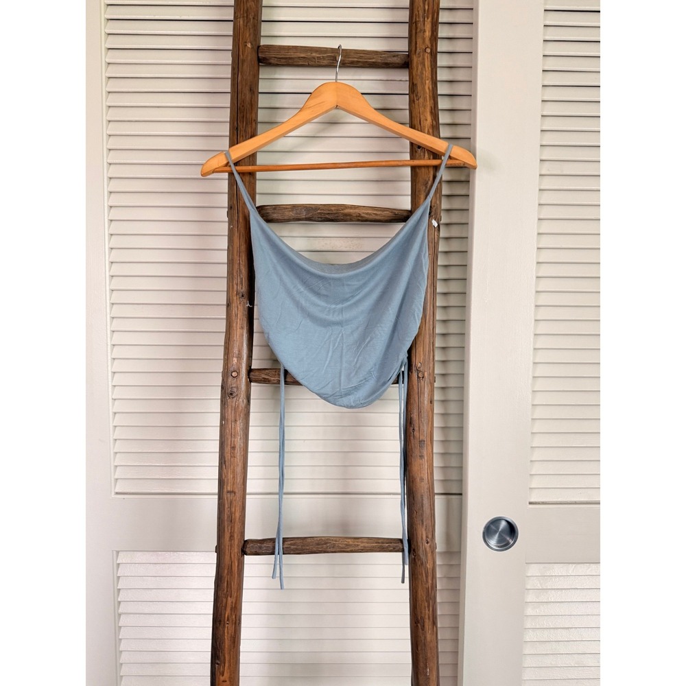 Mahina Crop Top Small Blue Cowl Neck Side Ruched Drawstring Spaghetti Strap